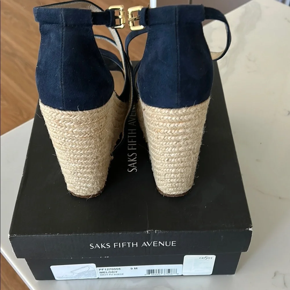 Saks Fifth Avenue Women's Navy Suede Espadrille Wedge Sandals